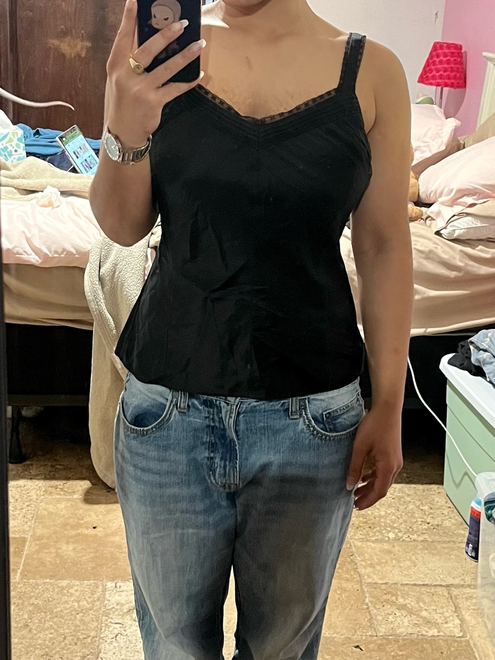Ann Taylor Black Satin Look Lace Trim Camisole Size 4 - Picture 2 of 6